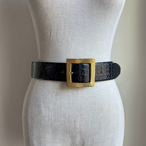 Kleinberg Sherrill American Alligator Belt Navy Gold Buckle Womens M Made in USA main image 10